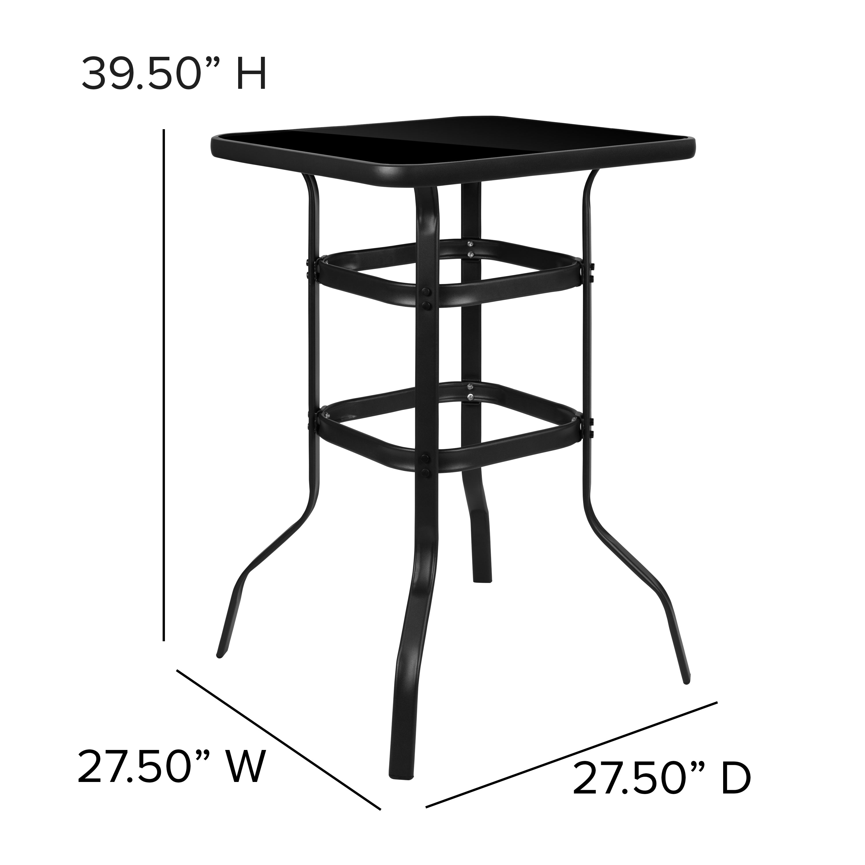 Brazos Outdoor Dining Set - 2-Person Bistro Set - Brazos Outdoor Glass Bar Table with Gray All-Weather Patio Stools