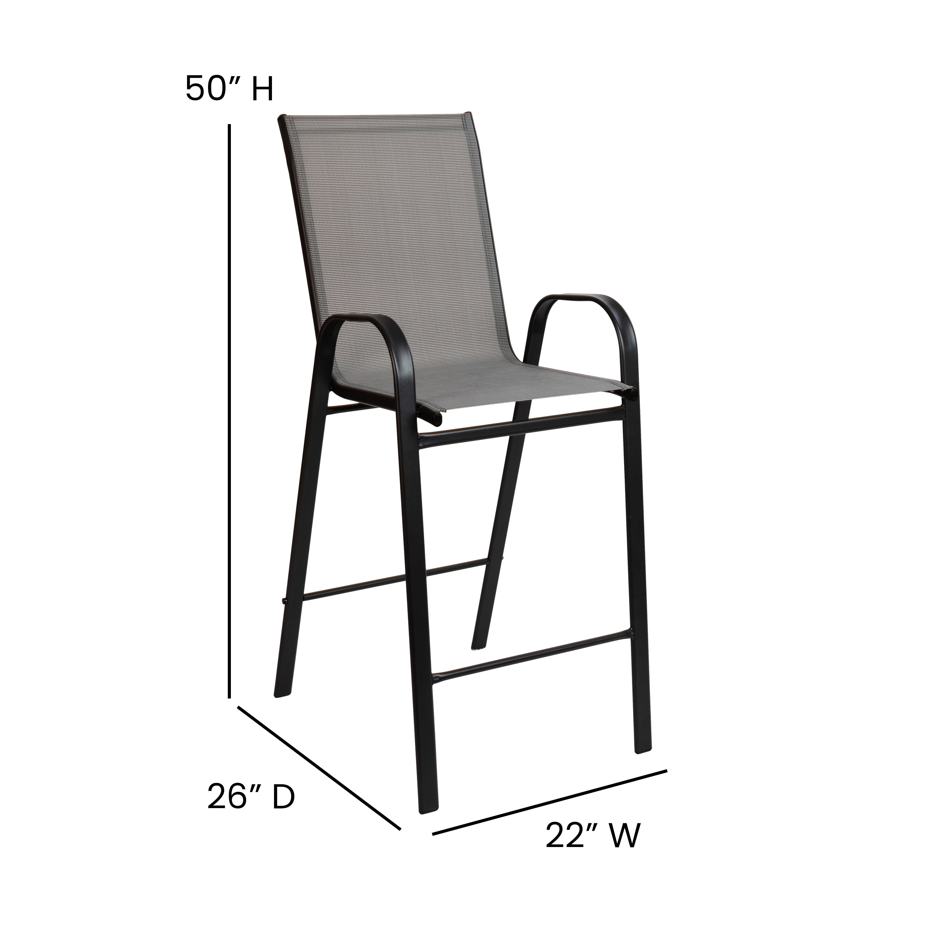 Brazos Outdoor Dining Set - 2-Person Bistro Set - Brazos Outdoor Glass Bar Table with Gray All-Weather Patio Stools