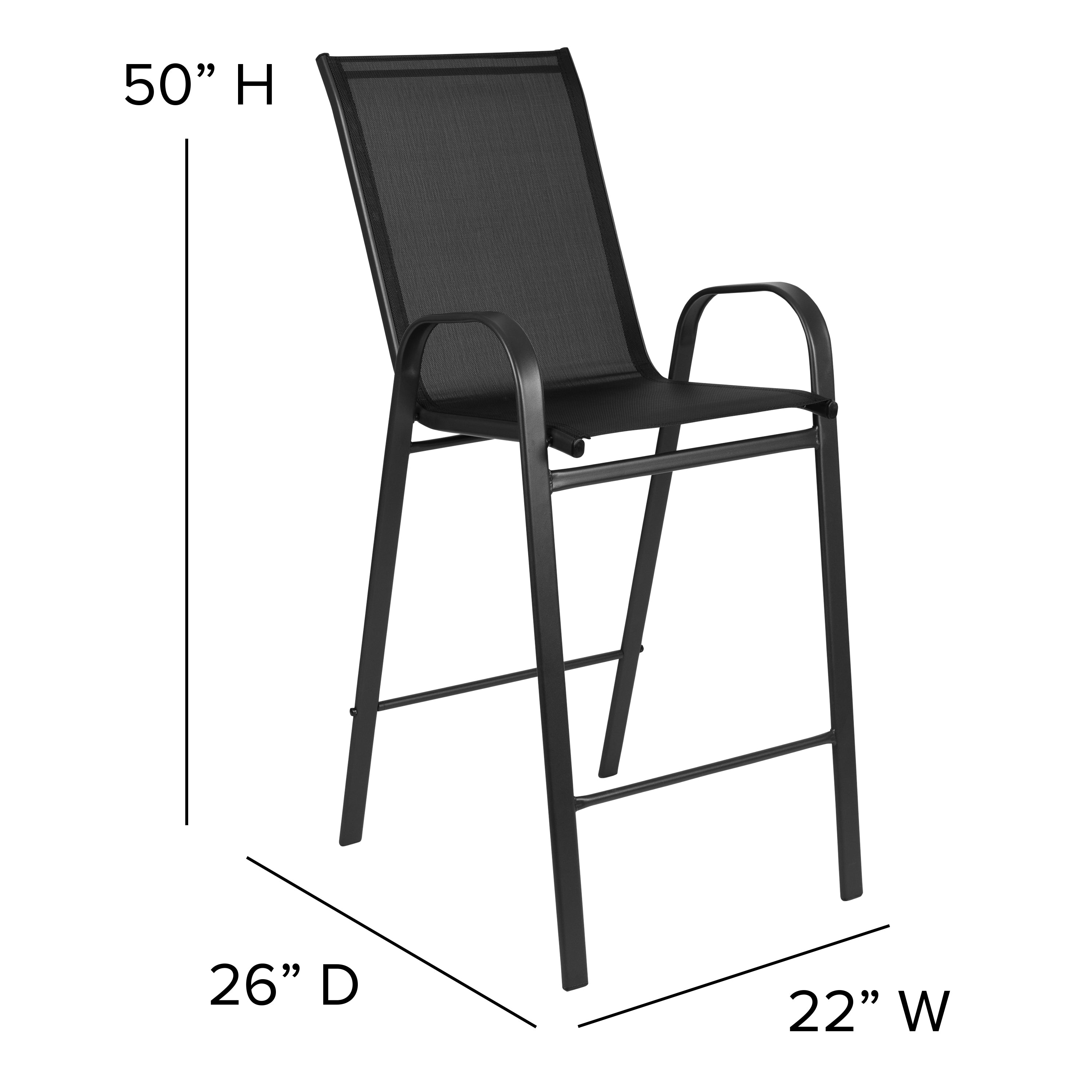 Brazos Outdoor Dining Set - 4-Person Bistro Set - Brazos Outdoor Glass Bar Table with Black All-Weather Patio Stools
