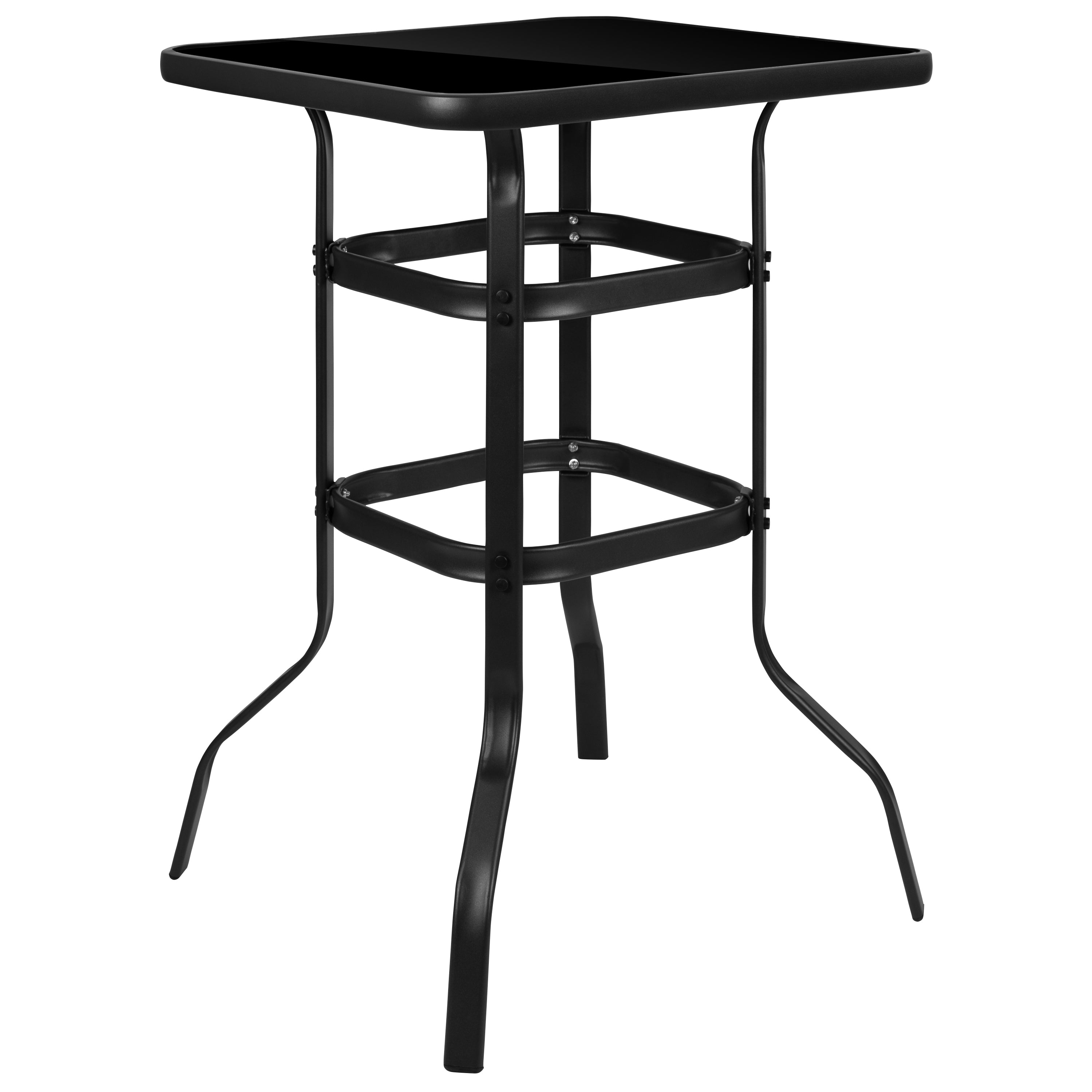 Brazos Outdoor Dining Set - 4-Person Bistro Set - Brazos Outdoor Glass Bar Table with Black All-Weather Patio Stools