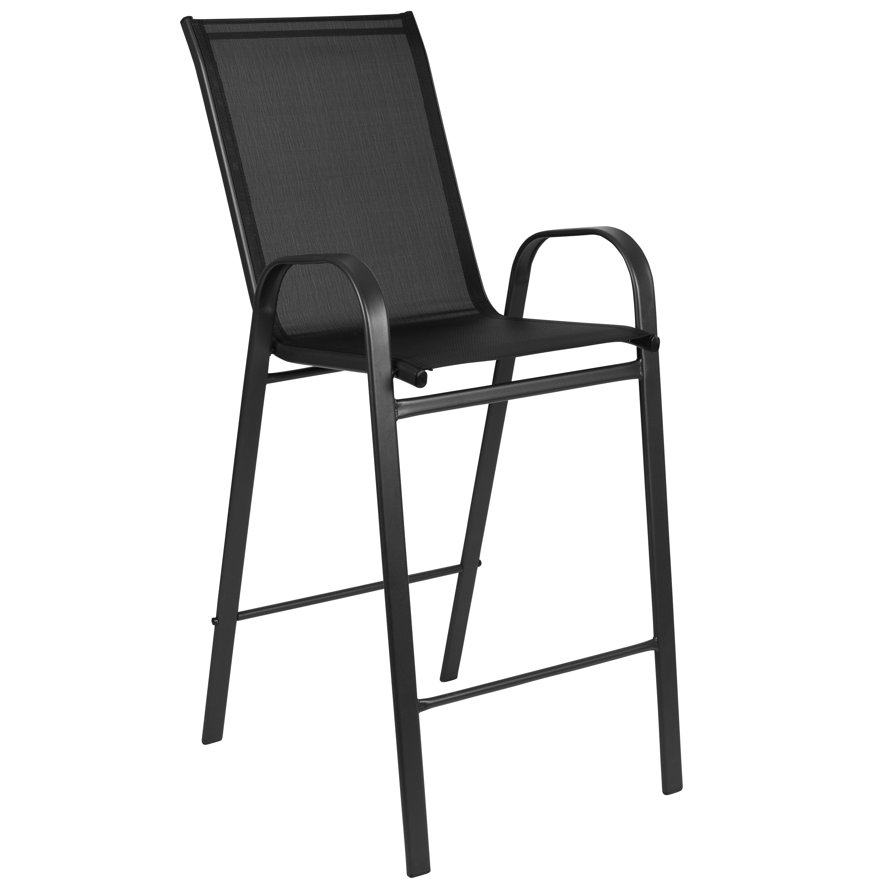 Brazos Outdoor Dining Set - 4-Person Bistro Set - Brazos Outdoor Glass Bar Table with Black All-Weather Patio Stools