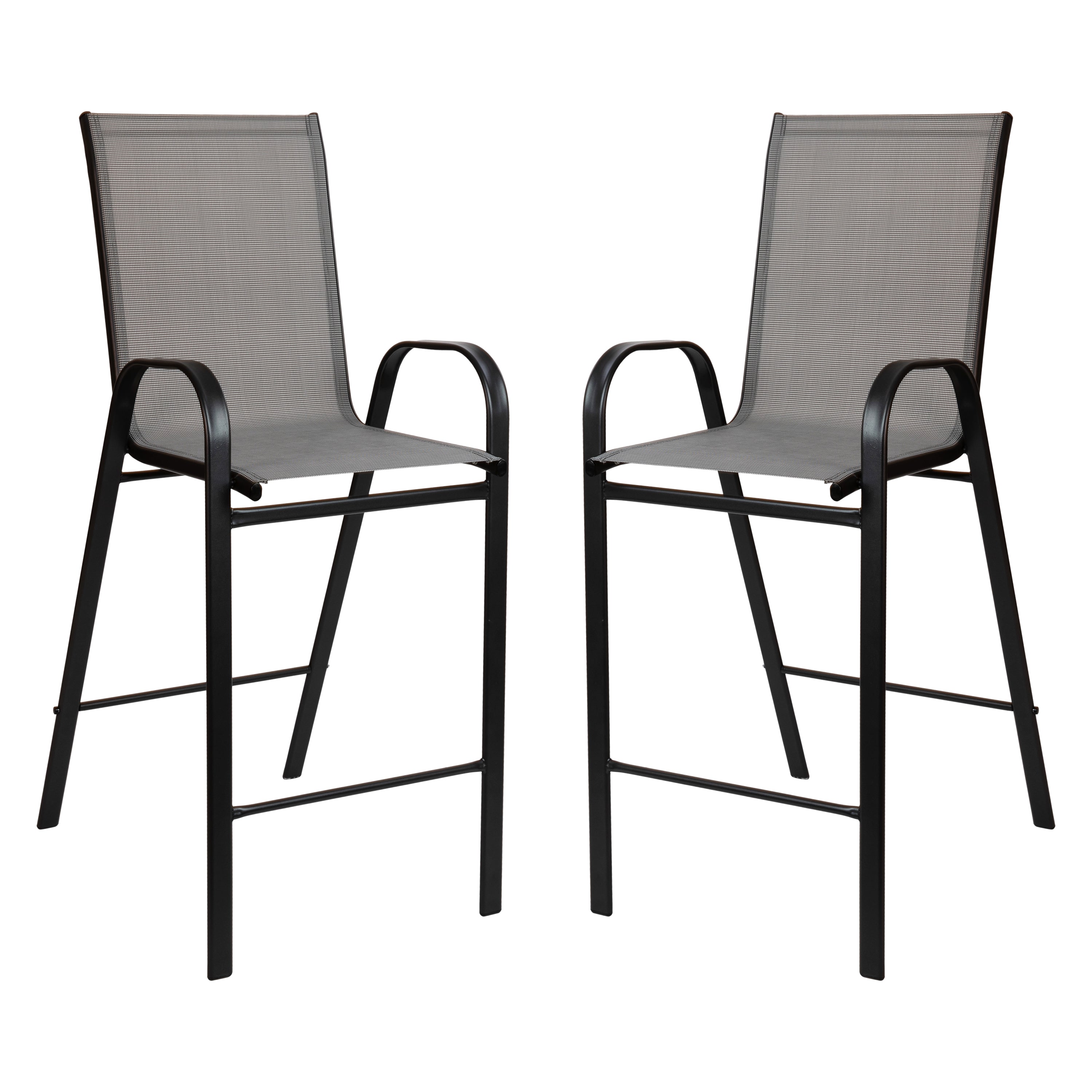 Brazos Outdoor Dining Set - 4-Person Bistro Set - Brazos Outdoor Glass Bar Table with Gray All-Weather Patio Stools