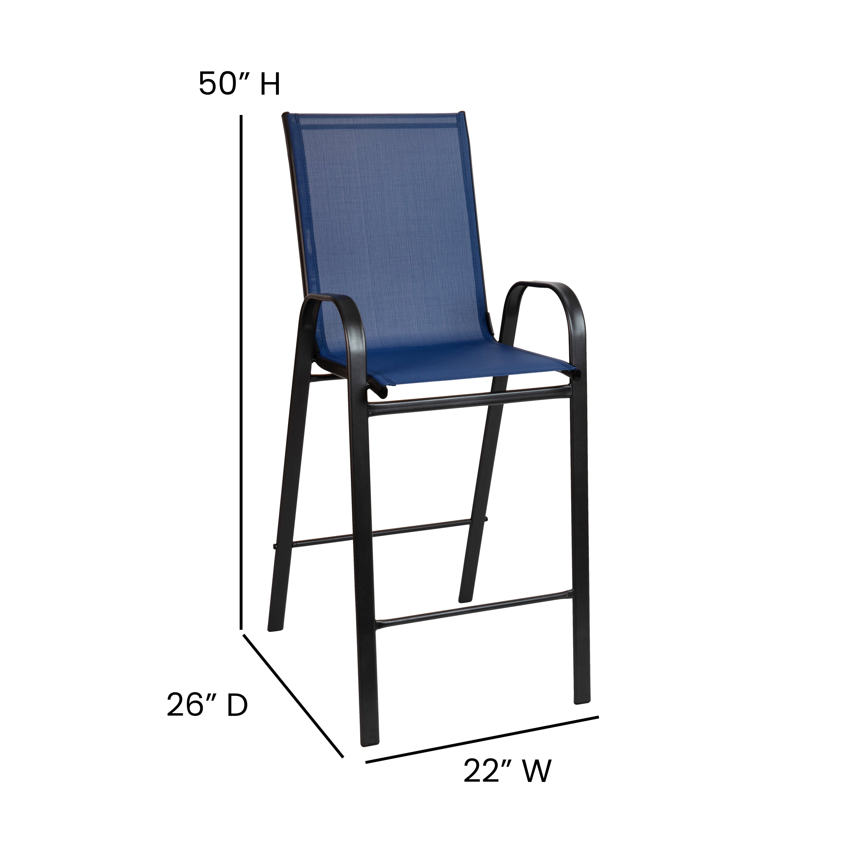 Brazos Outdoor Dining Set - 4-Person Bistro Set - Brazos Outdoor Glass Bar Table with Navy All-Weather Patio Stools