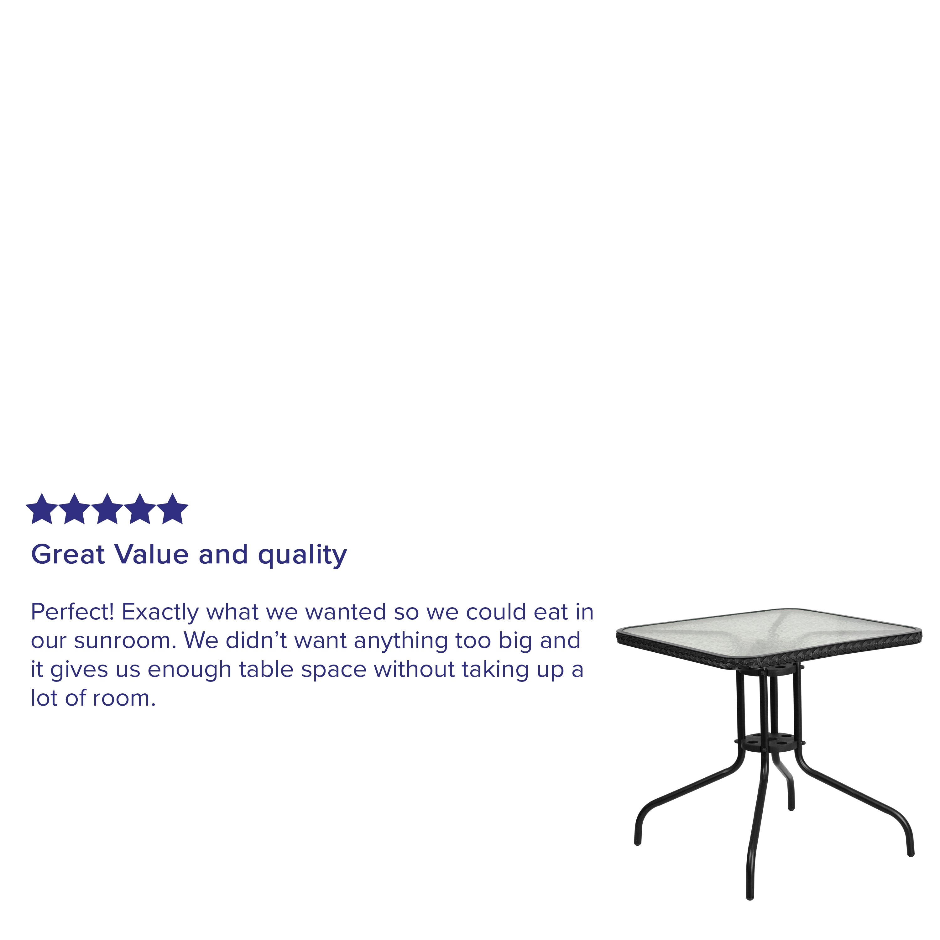 Barker 28'' Square Tempered Glass Metal Table with Black Rattan Edging