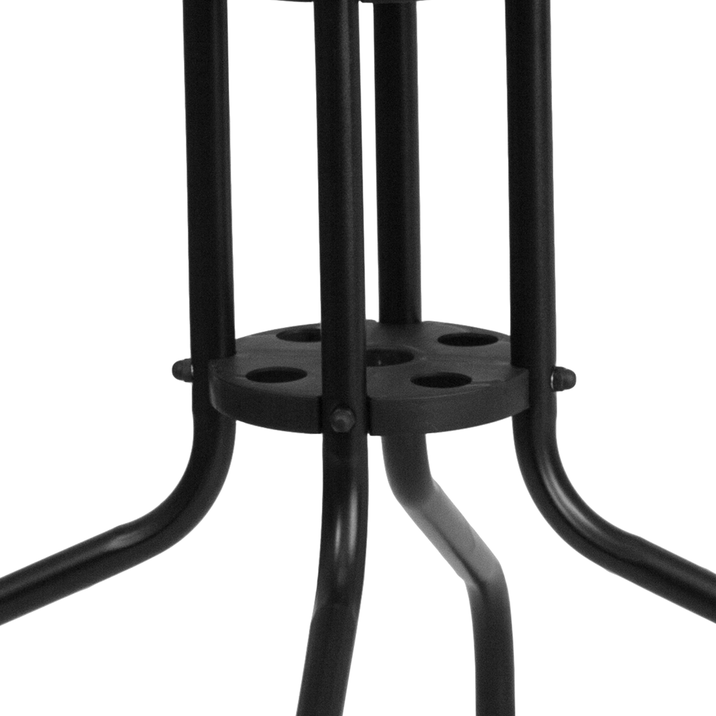 Barker 28'' Square Tempered Glass Metal Table with Black Rattan Edging