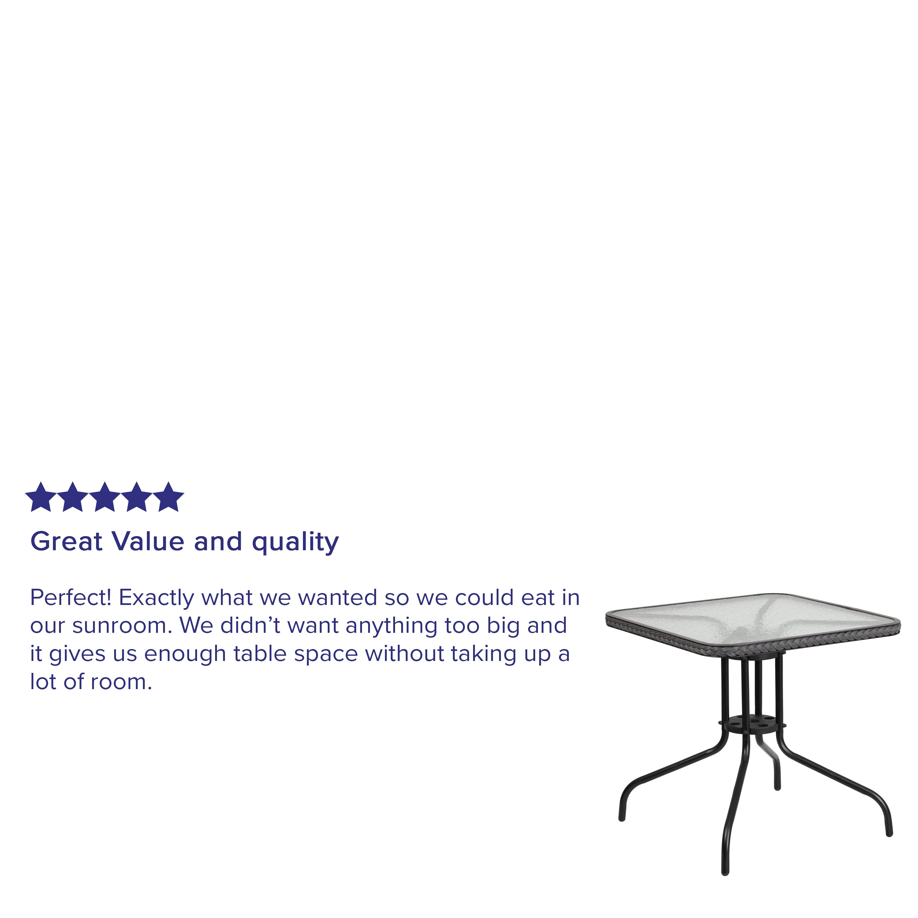 Barker 28'' Square Tempered Glass Metal Table with Gray Rattan Edging