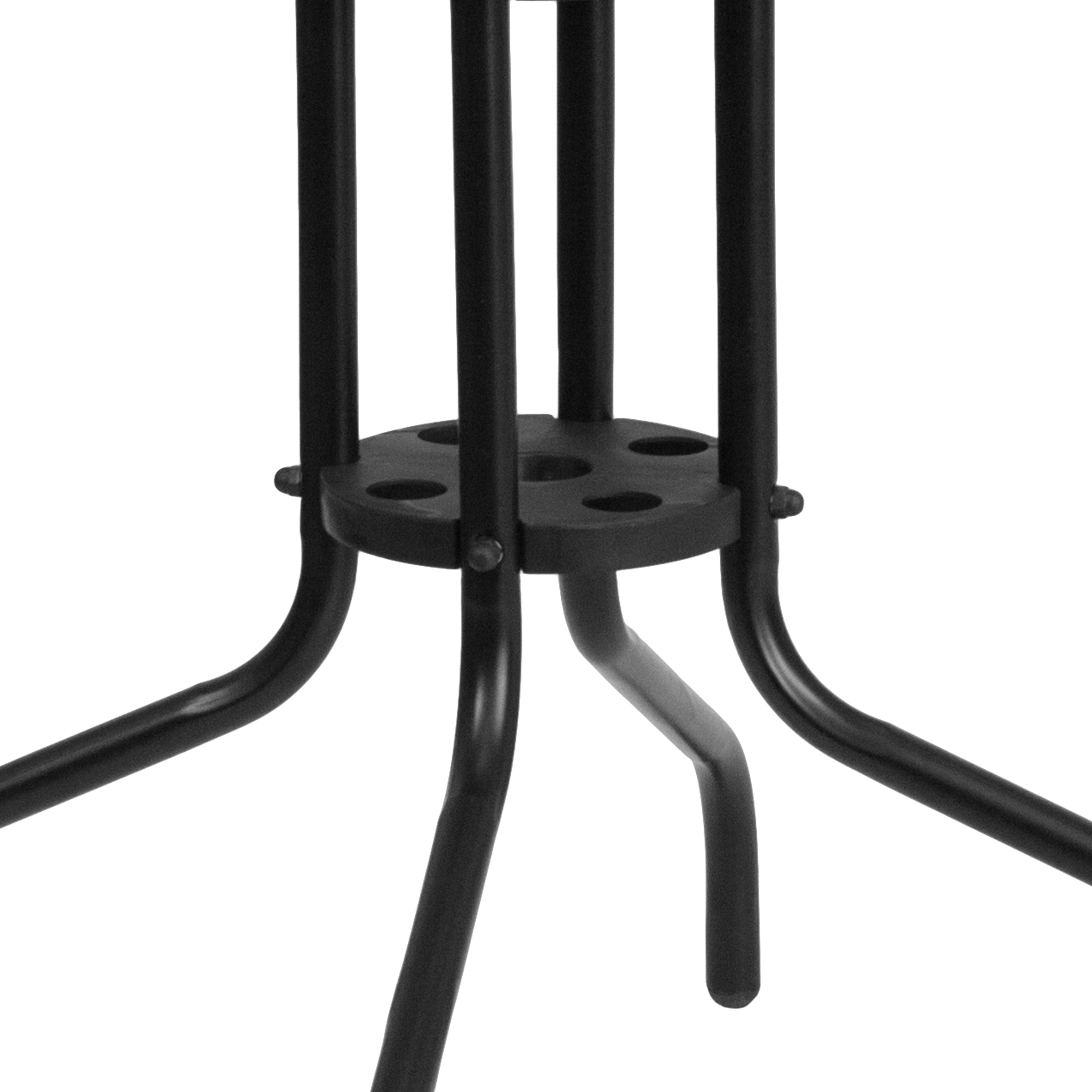 Barker 28'' Square Tempered Glass Metal Table with Gray Rattan Edging