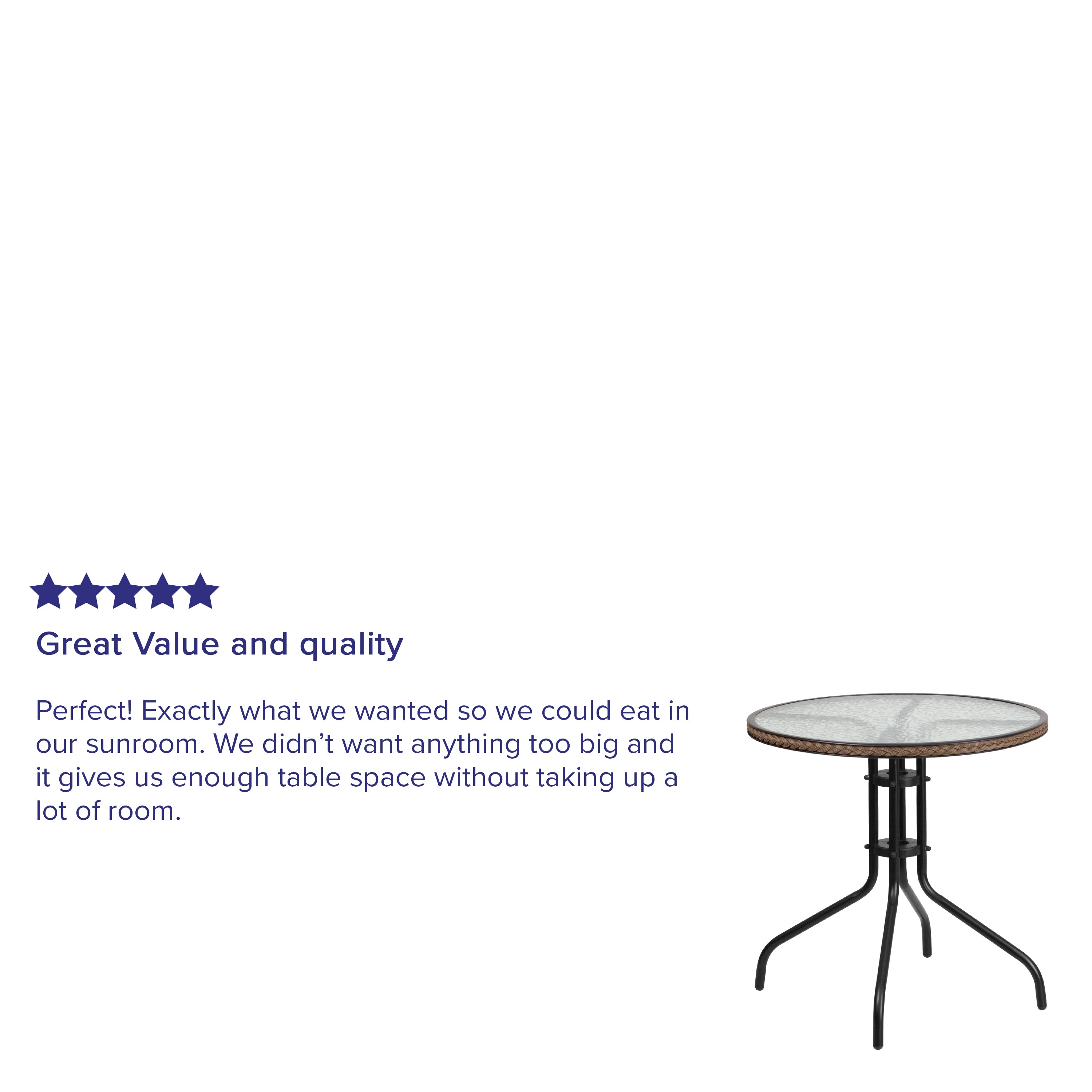Barker 28'' Round Tempered Glass Metal Table with Dark Brown Rattan Edging