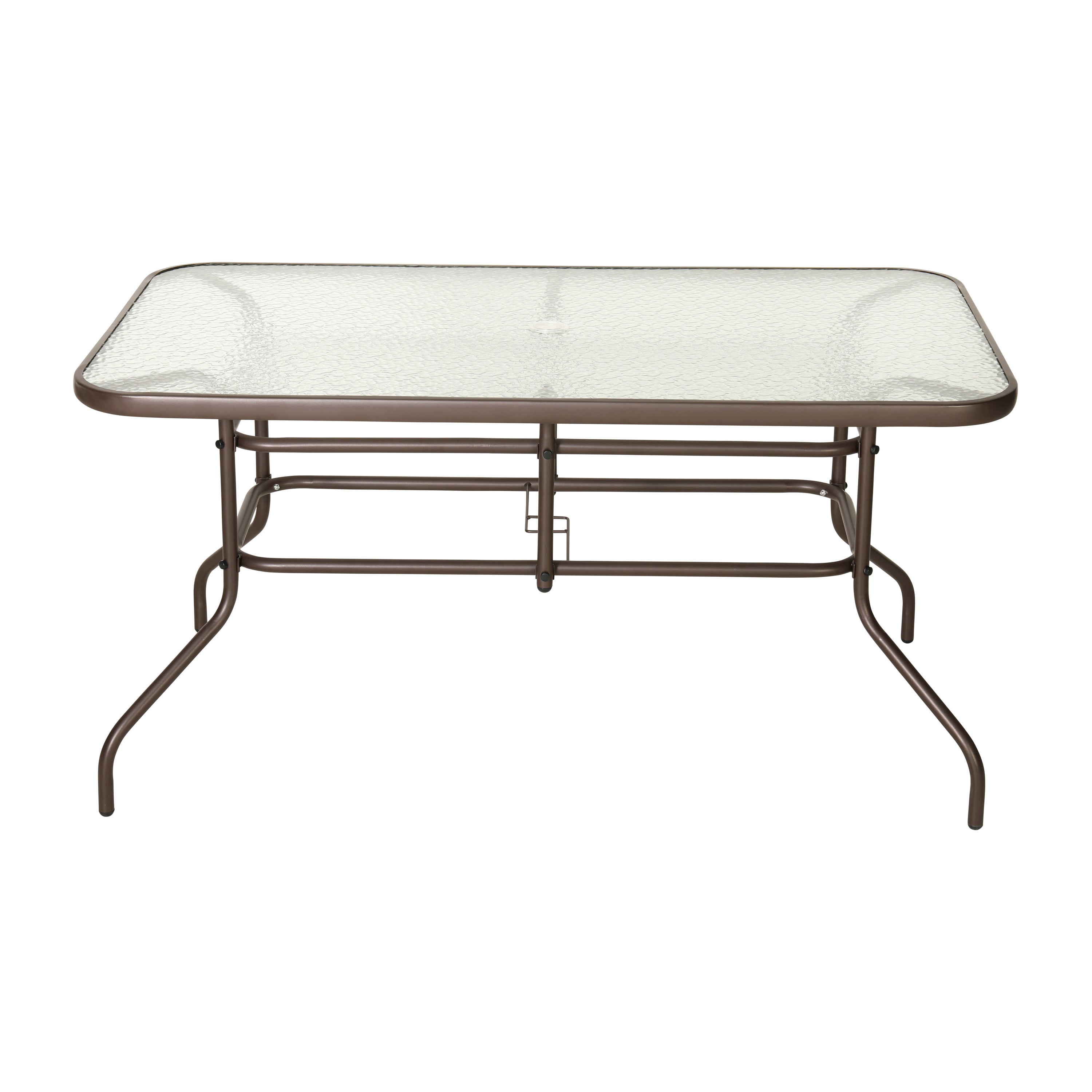 Tory 31.5" x 55" Bronze Rectangular Tempered Glass Metal Table with Umbrella Hole