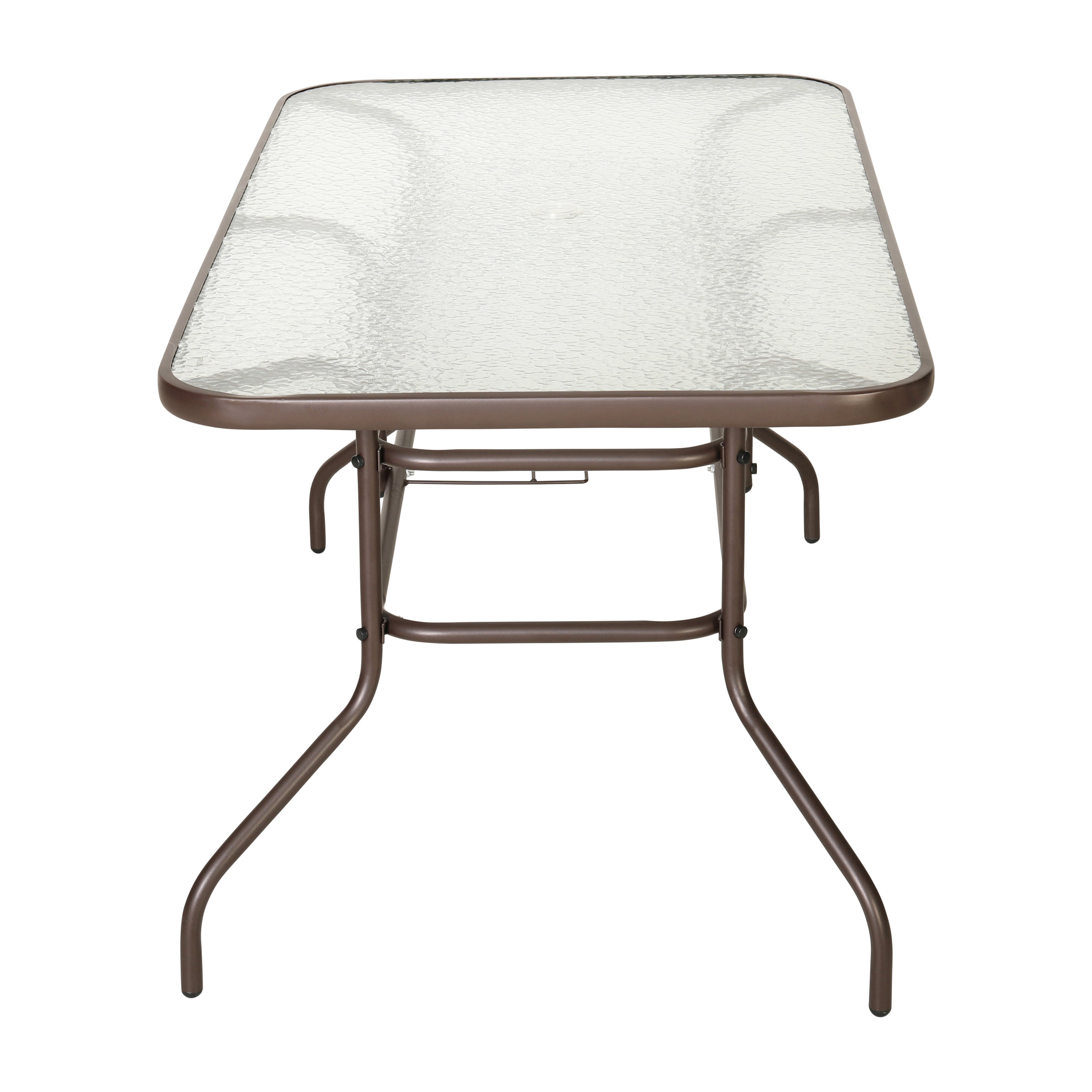 Tory 31.5" x 55" Bronze Rectangular Tempered Glass Metal Table with Umbrella Hole