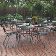 Tory 31.5" x 55" Silver Rectangular Tempered Glass Metal Table with Umbrella Hole