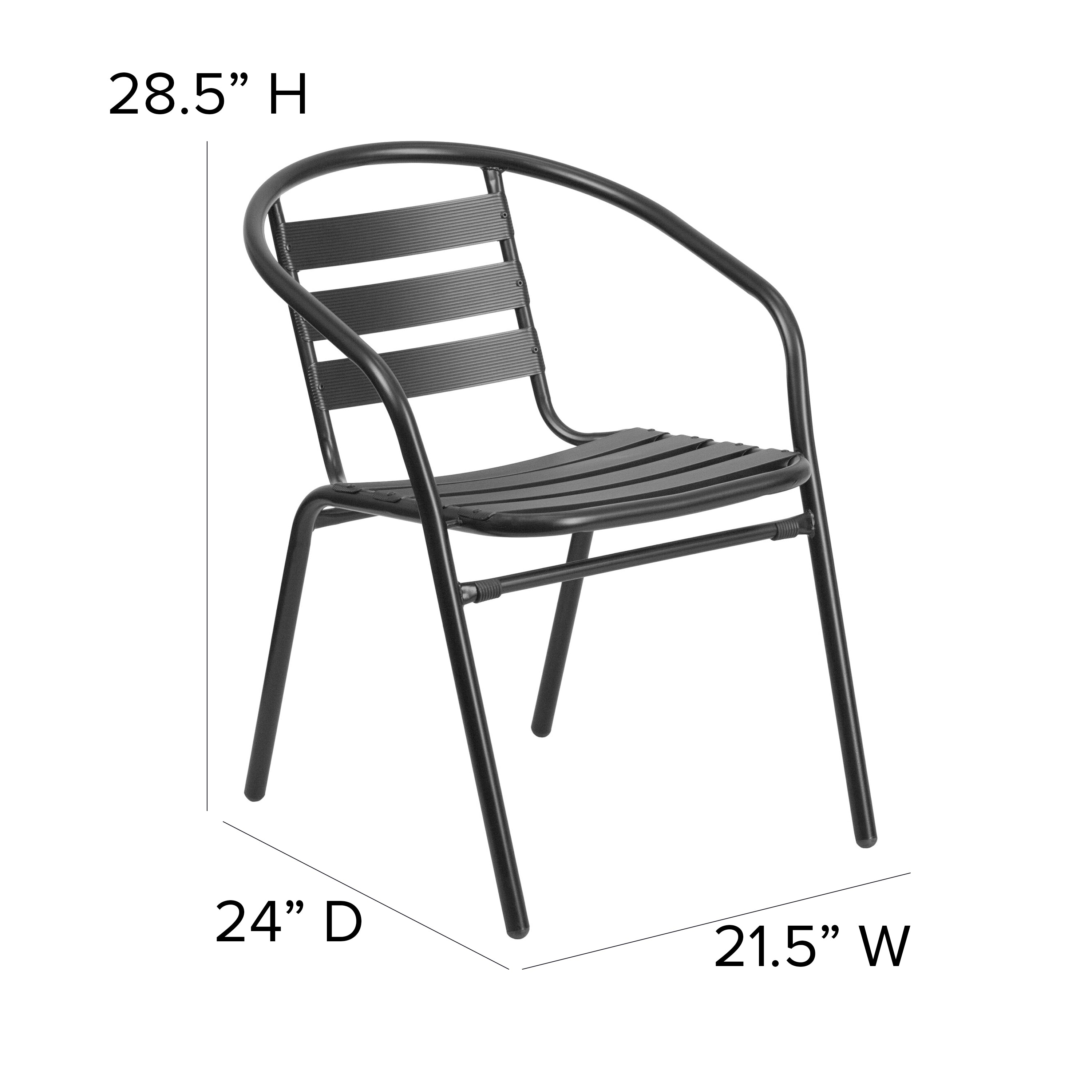 Lila 7 Piece Patio Dining Set - 55" Tempered Glass Patio Table with Umbrella Hole, 6 Black Metal Aluminum Slat Stack Chairs