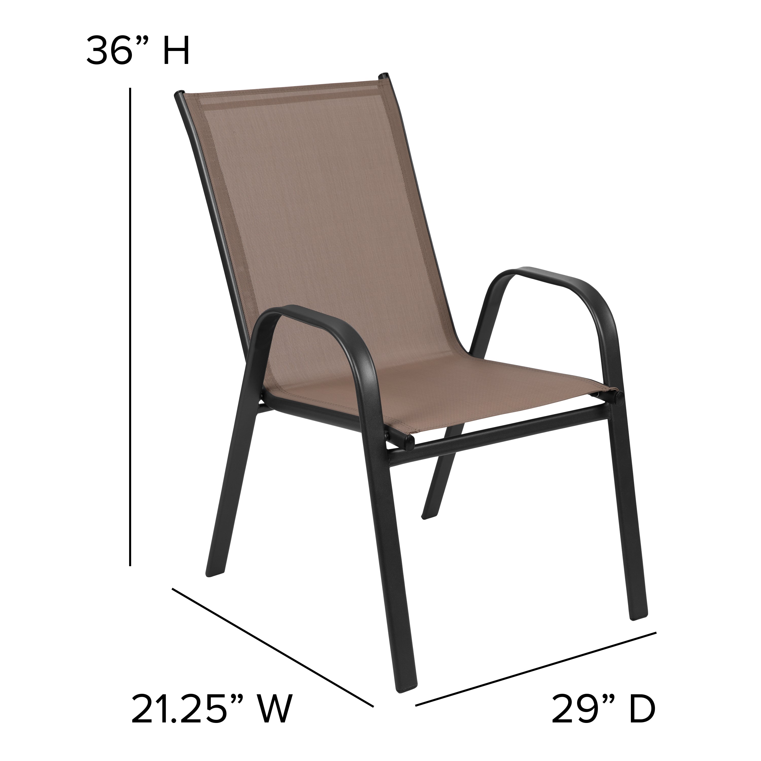 Brazos 5 Piece Outdoor Patio Dining Set - 55" Tempered Glass Patio Table with Umbrella Hole, 4 Brown Flex Comfort Stack Chairs
