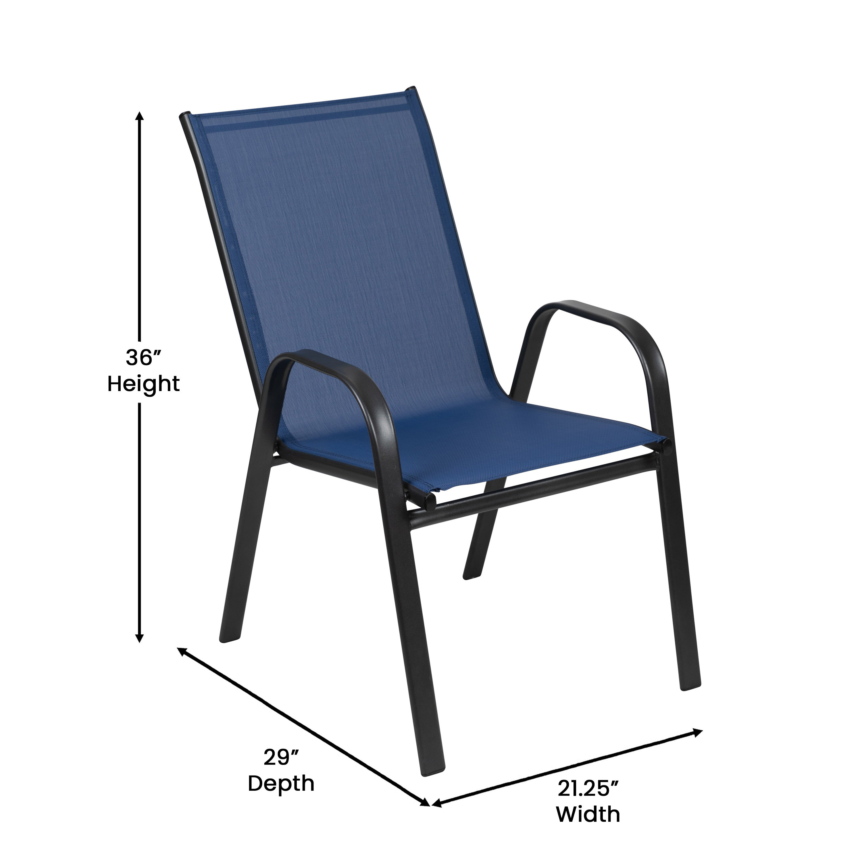 Brazos 5 Piece Outdoor Patio Dining Set - 55" Tempered Glass Patio Table with Umbrella Hole, 4 Navy Flex Comfort Stack Chairs