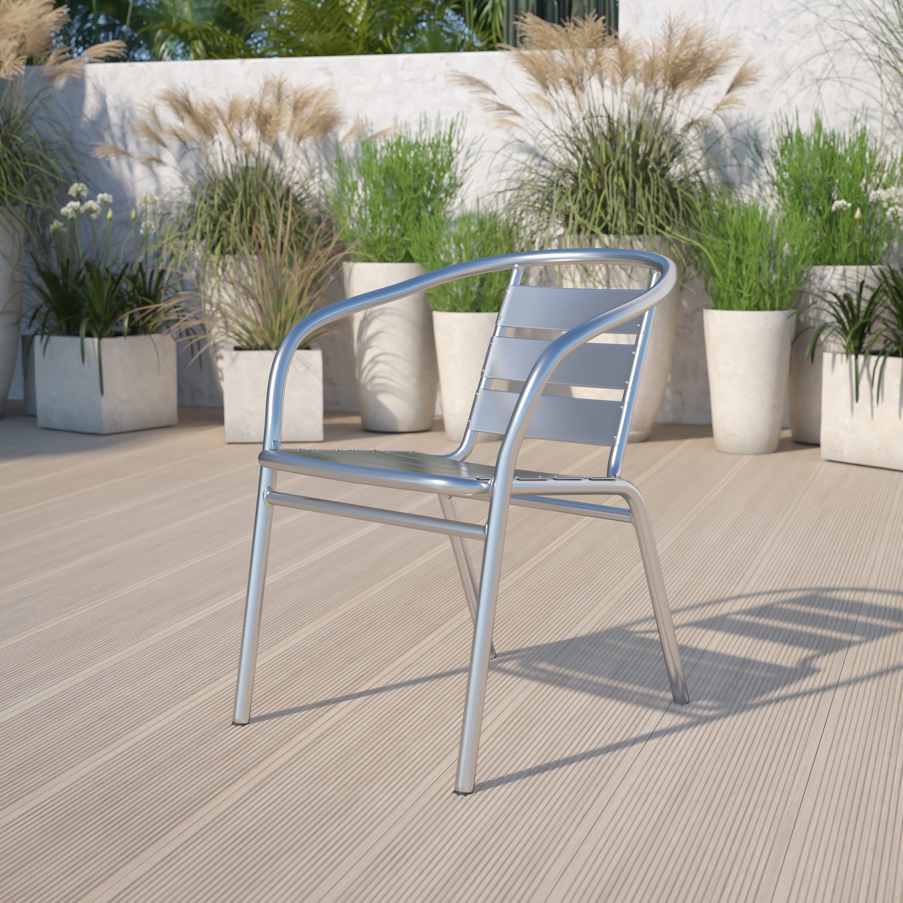 Lila Heavy Duty Commercial Aluminum Indoor-Outdoor Restaurant Stack Chair with Triple Slat Back