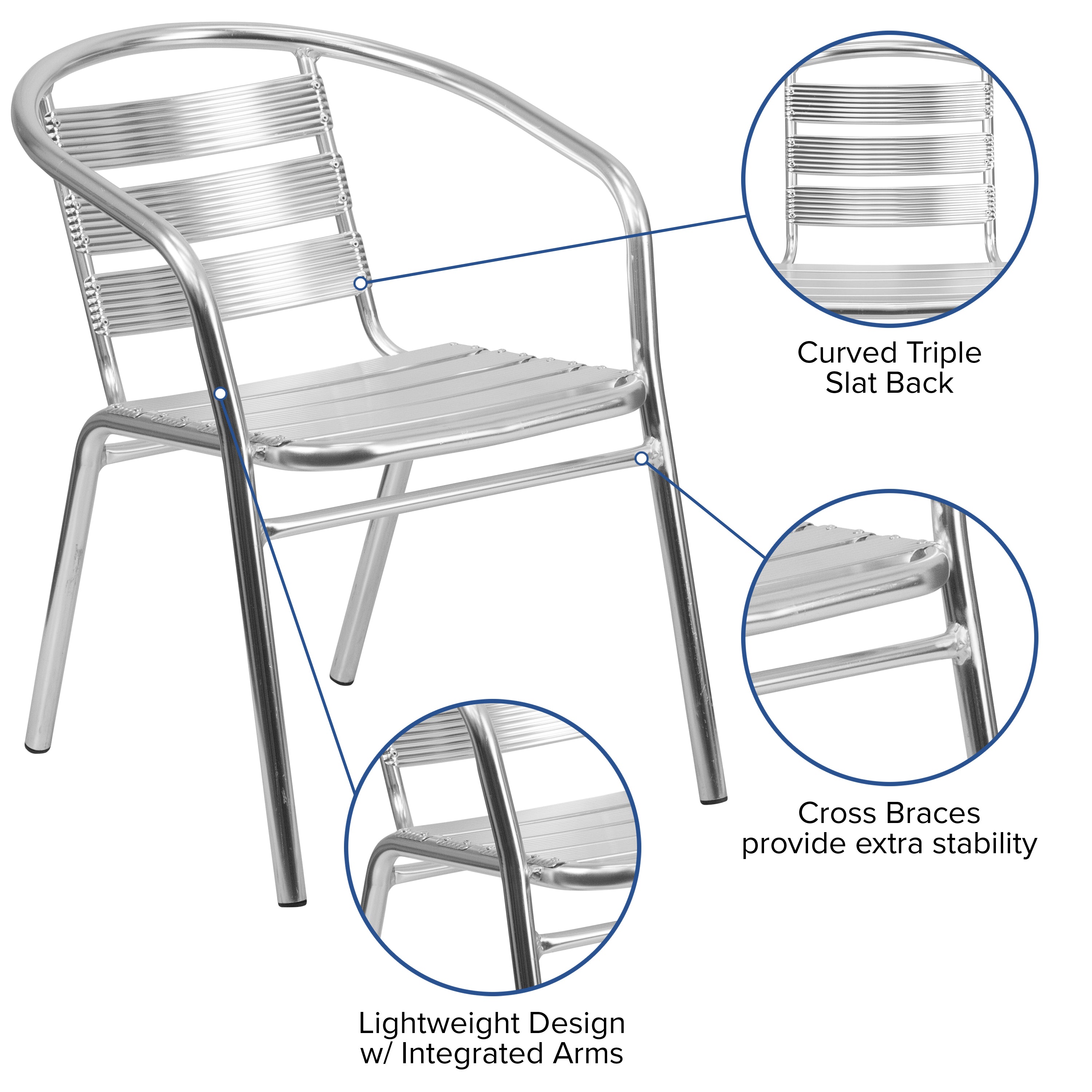 Lila Heavy Duty Commercial Aluminum Indoor-Outdoor Restaurant Stack Chair with Triple Slat Back