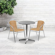 Lila 23.5'' Round Aluminum Indoor-Outdoor Table Set with 2 Beige Rattan Chairs