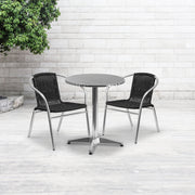Lila 23.5'' Round Aluminum Indoor-Outdoor Table Set with 2 Black Rattan Chairs
