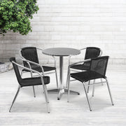 Lila 23.5'' Round Aluminum Indoor-Outdoor Table Set with 4 Black Rattan Chairs