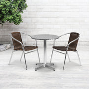 Lila 23.5'' Round Aluminum Indoor-Outdoor Table Set with 2 Dark Brown Rattan Chairs