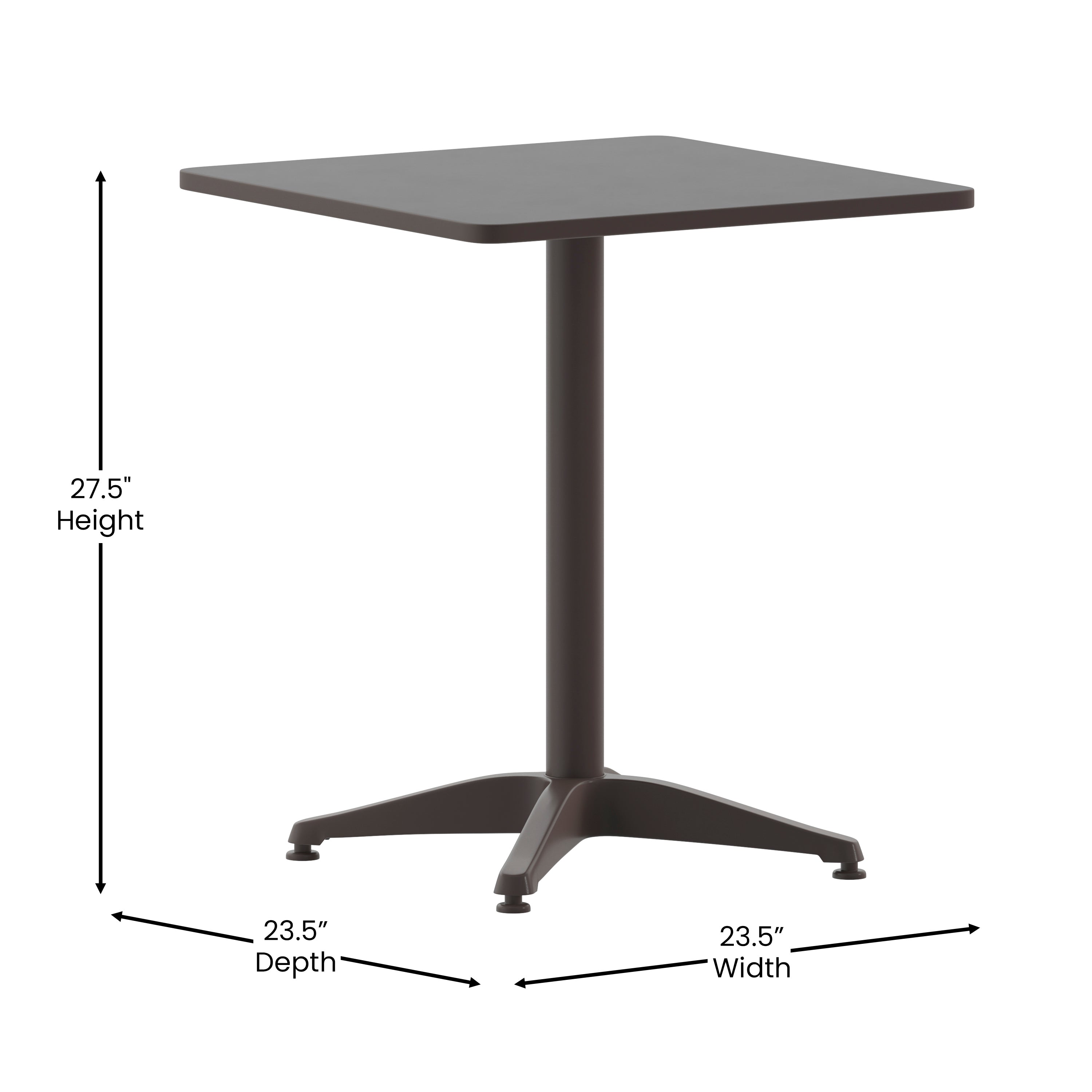 Lila 23.5'' Black Square Aluminum Indoor-Outdoor Table Set with 2 Black Slat Back Chairs