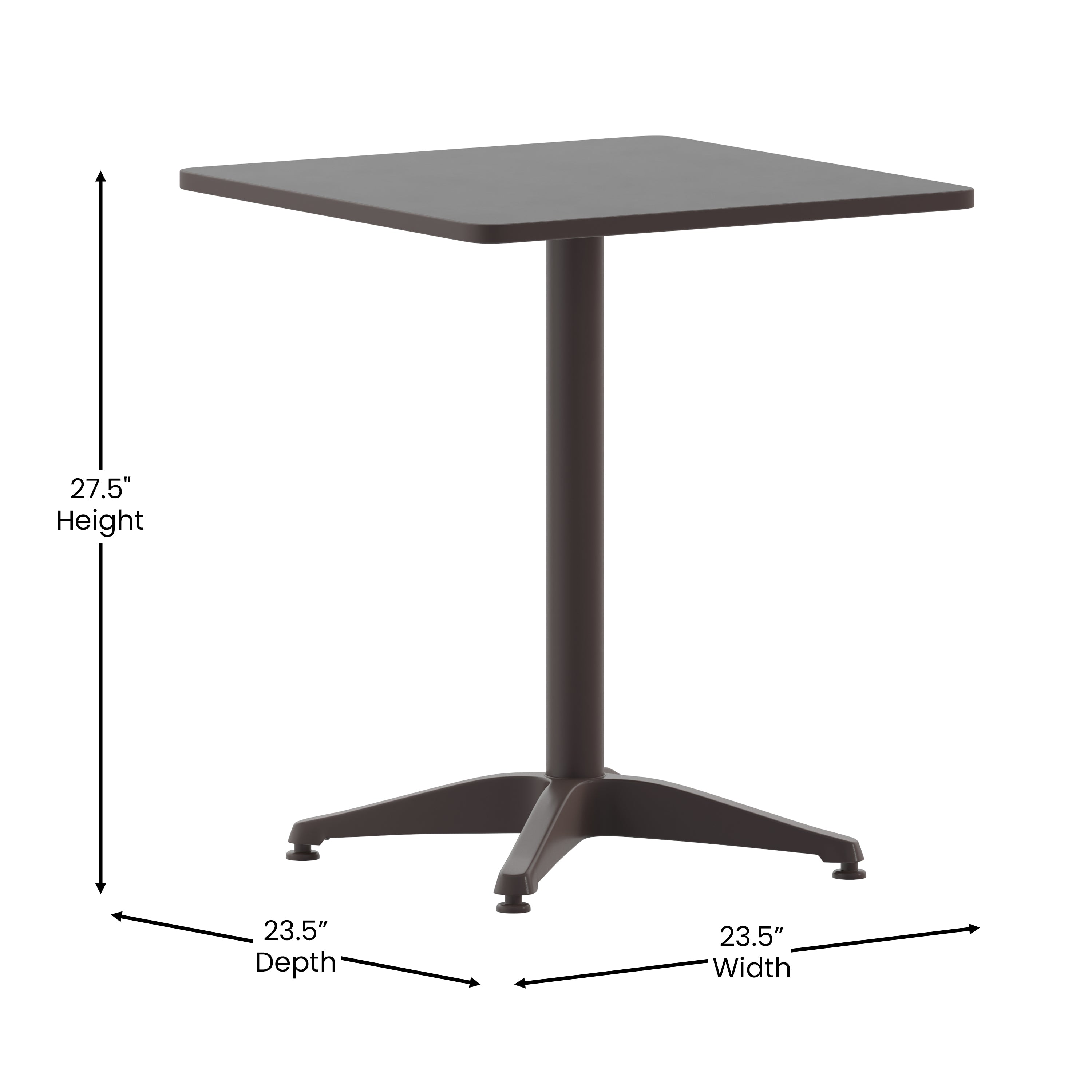Lila 23.5'' Bronze Square Aluminum Indoor-Outdoor Table Set with 2 Bronze Slat Back Chairs