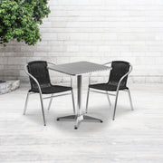 Lila 23.5'' Square Aluminum Indoor-Outdoor Table Set with 2 Black Rattan Chairs