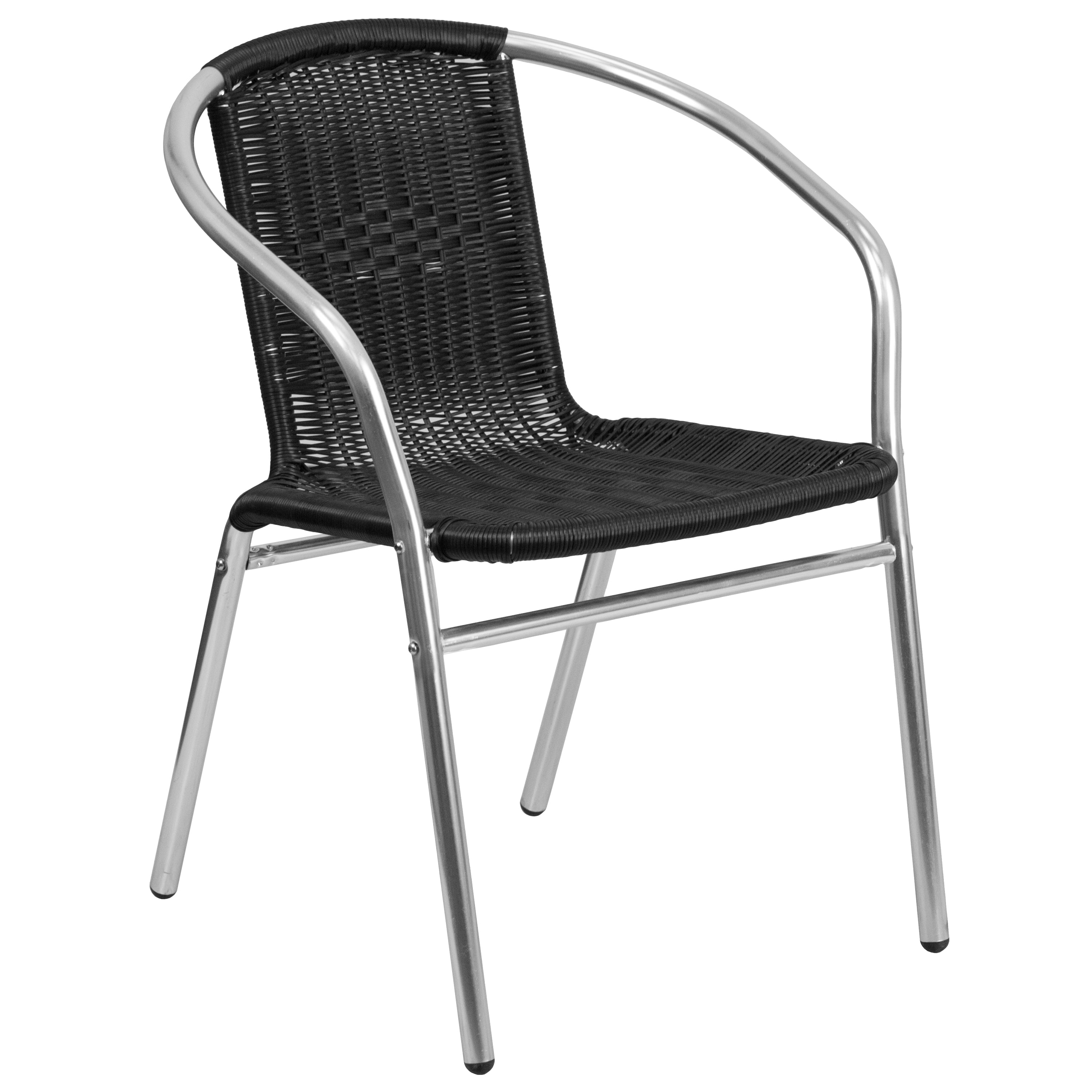 Lila 23.5'' Square Aluminum Indoor-Outdoor Table Set with 4 Black Rattan Chairs