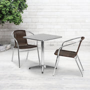 Lila 23.5'' Square Aluminum Indoor-Outdoor Table Set with 2 Dark Brown Rattan Chairs