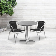 Lila 27.5'' Round Aluminum Indoor-Outdoor Table Set with 2 Black Rattan Chairs