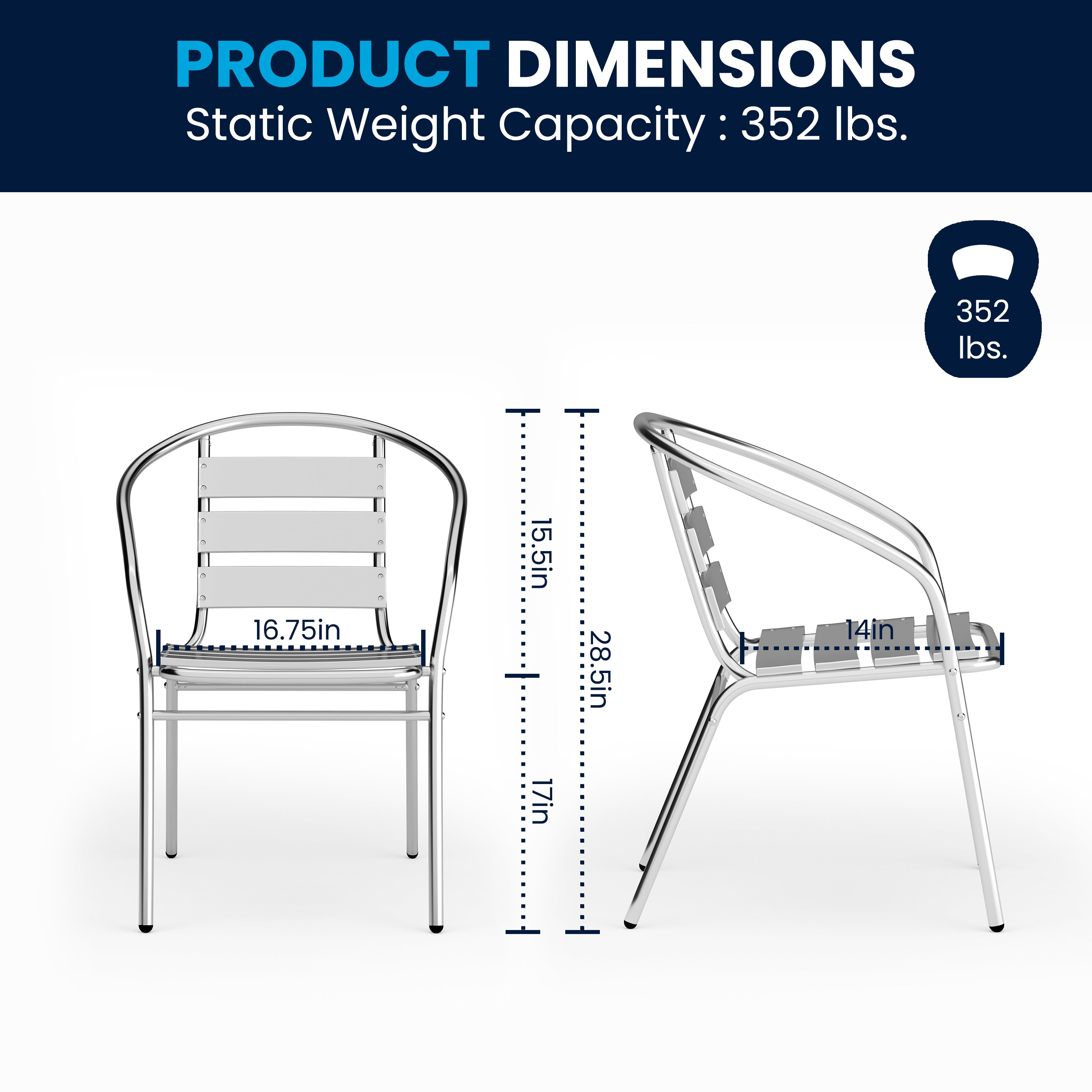 Lila 27.5'' Square Aluminum Indoor-Outdoor Table Set with 4 Slat Back Chairs