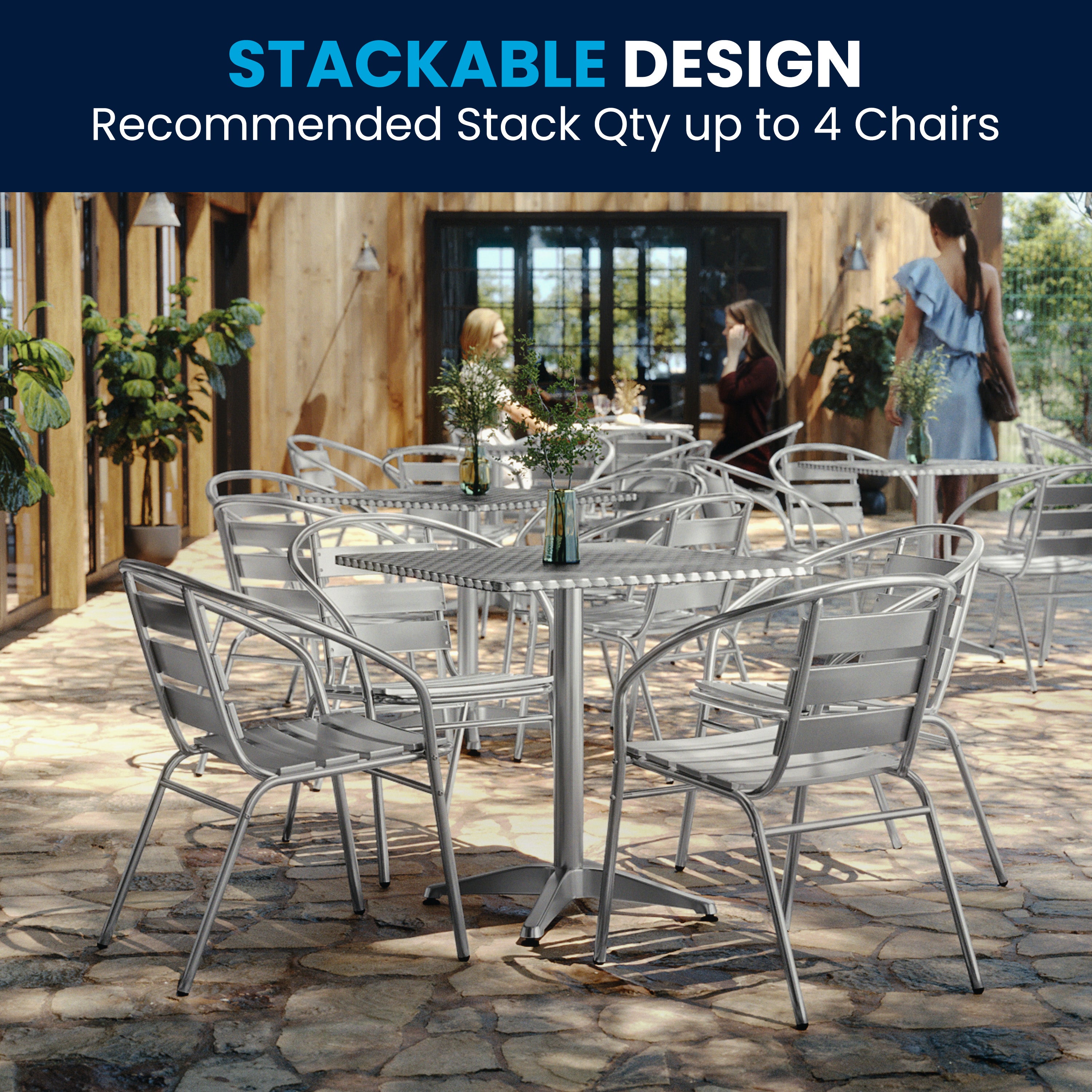 Lila 27.5'' Square Aluminum Indoor-Outdoor Table Set with 4 Slat Back Chairs