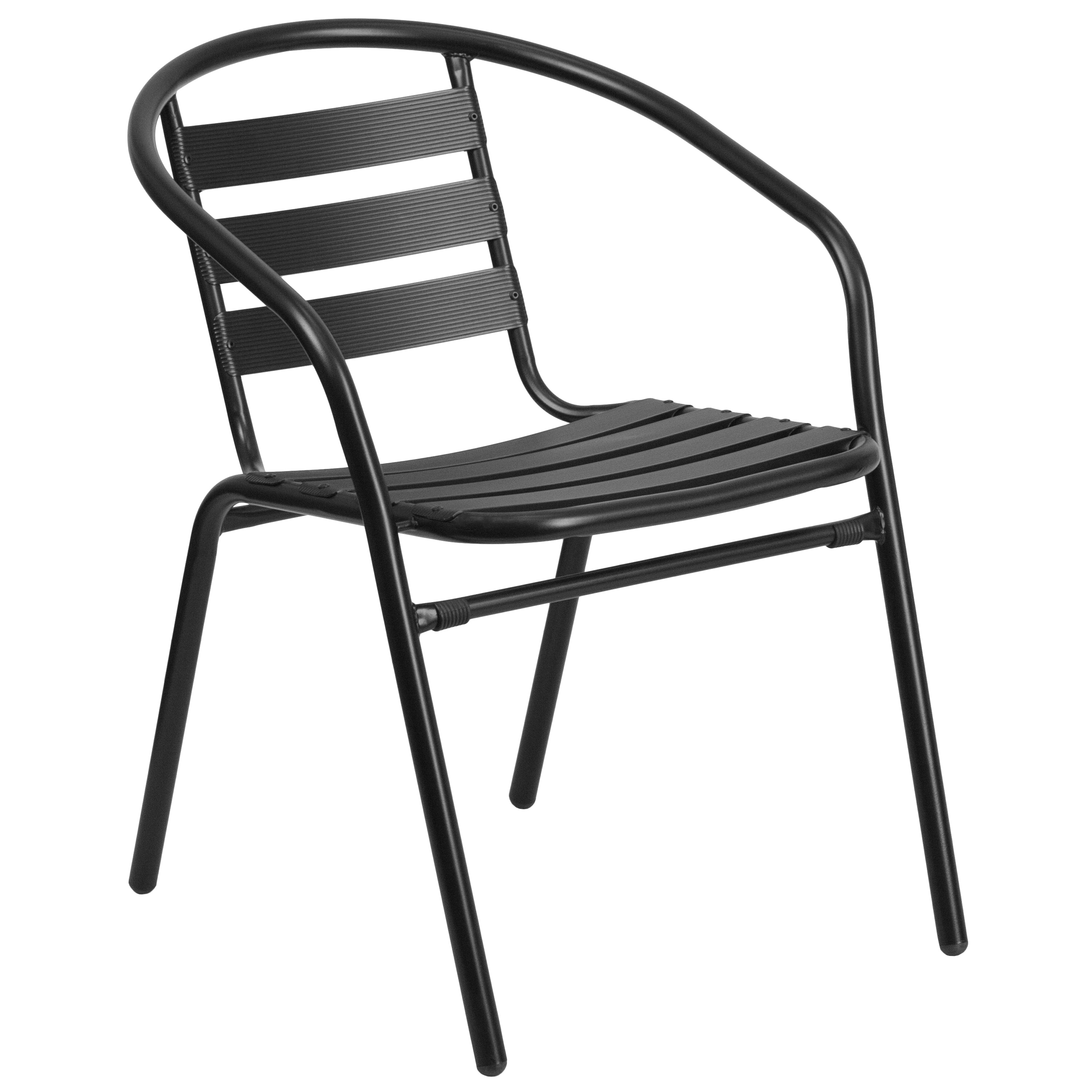 Lila 27.5'' Black Square Aluminum Indoor-Outdoor Table Set with 2 Black Slat Back Chairs