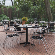 Lila 27.5'' Black Square Aluminum Indoor-Outdoor Table Set with 4 Black Slat Back Chairs