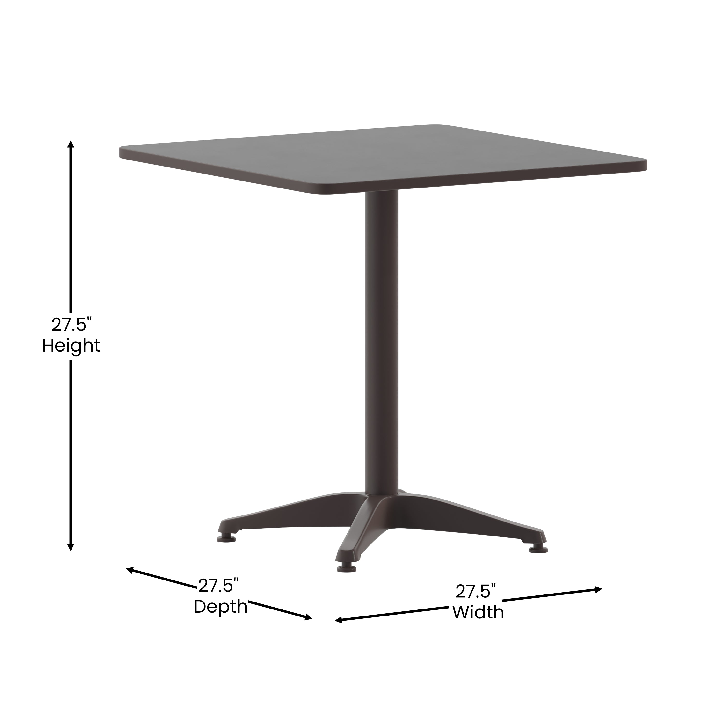 Lila 27.5'' Bronze Square Aluminum Indoor-Outdoor Table Set with 2 Bronze Slat Back Chairs