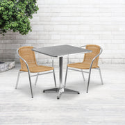 Lila 27.5'' Square Aluminum Indoor-Outdoor Table Set with 2 Beige Rattan Chairs
