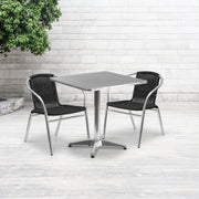 Lila 27.5'' Square Aluminum Indoor-Outdoor Table Set with 2 Black Rattan Chairs