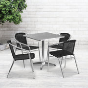 Lila 27.5'' Square Aluminum Indoor-Outdoor Table Set with 4 Black Rattan Chairs