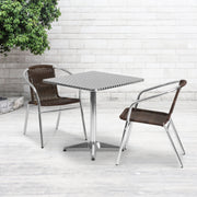 Lila 27.5'' Square Aluminum Indoor-Outdoor Table Set with 2 Dark Brown Rattan Chairs