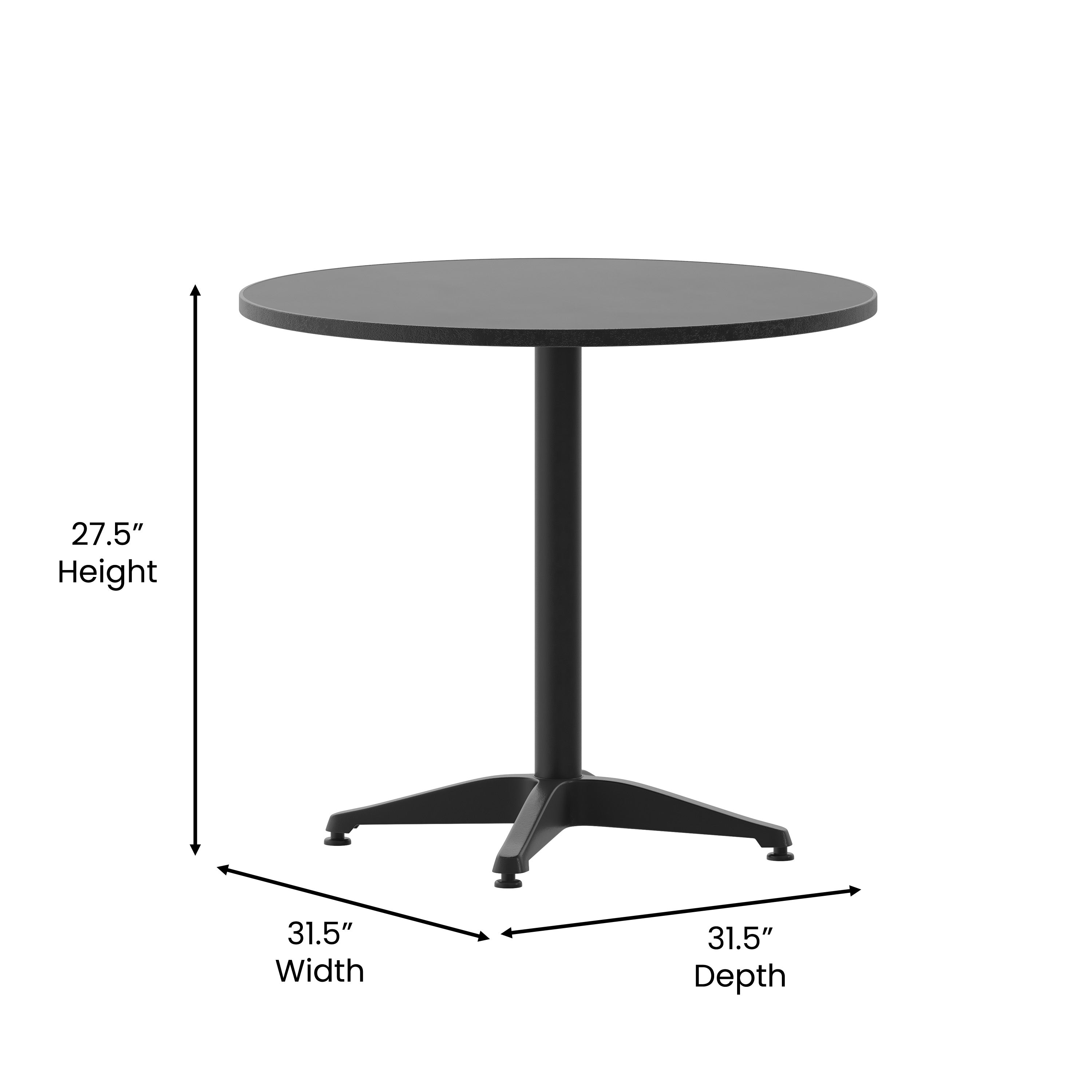 Lila 31.5'' Black Round Aluminum Indoor-Outdoor Table Set with 4 Black Slat Back Chairs