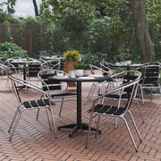 Lila 31.5'' Black Round Aluminum Indoor-Outdoor Table Set with 4 Black Slat Back Chairs
