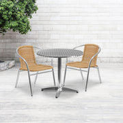 Lila 31.5'' Round Aluminum Indoor-Outdoor Table Set with 2 Beige Rattan Chairs