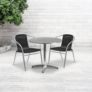 Lila 31.5'' Round Aluminum Indoor-Outdoor Table Set with 2 Black Rattan Chairs