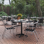 Lila 31.5'' Black Square Aluminum Indoor-Outdoor Table Set with 4 Black Slat Back Chairs