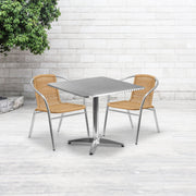 Lila 31.5'' Square Aluminum Indoor-Outdoor Table Set with 2 Beige Rattan Chairs