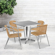 Lila 31.5'' Square Aluminum Indoor-Outdoor Table Set with 4 Beige Rattan Chairs