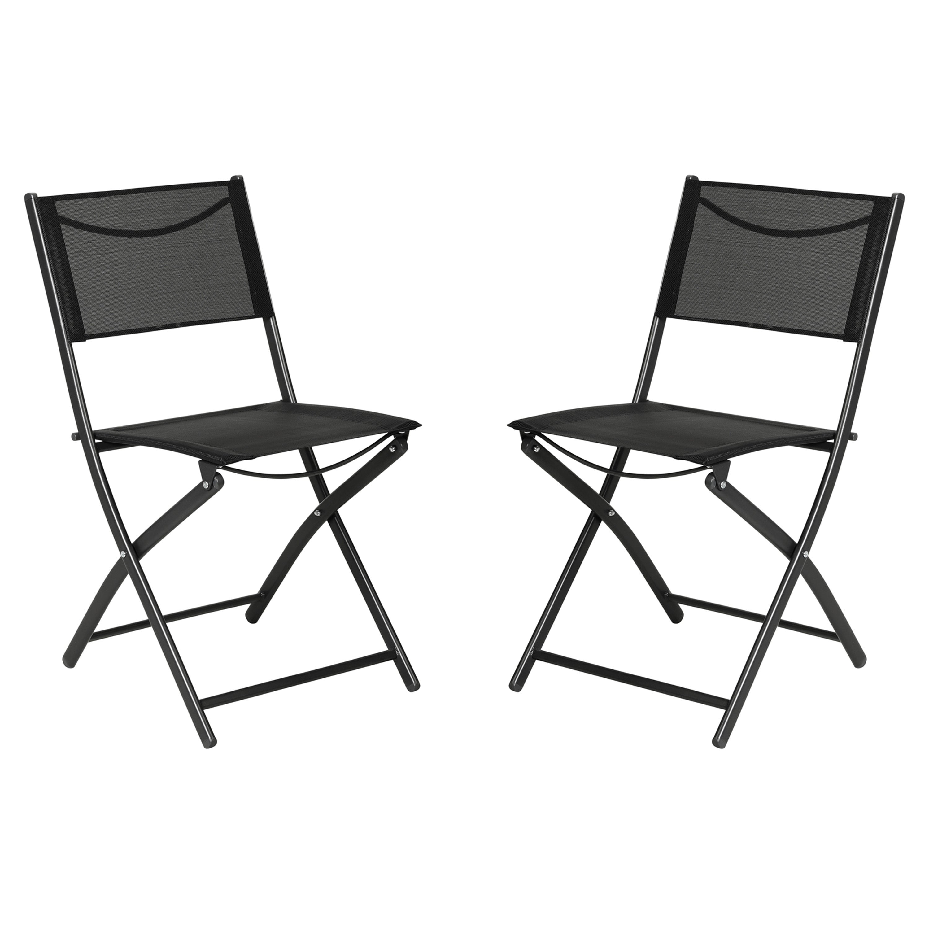 Brazos Set of 2 Commercial Grade Indoor/Outdoor Folding Chairs with Black Flex Comfort Material Backs and Seats and Black Metal Frames