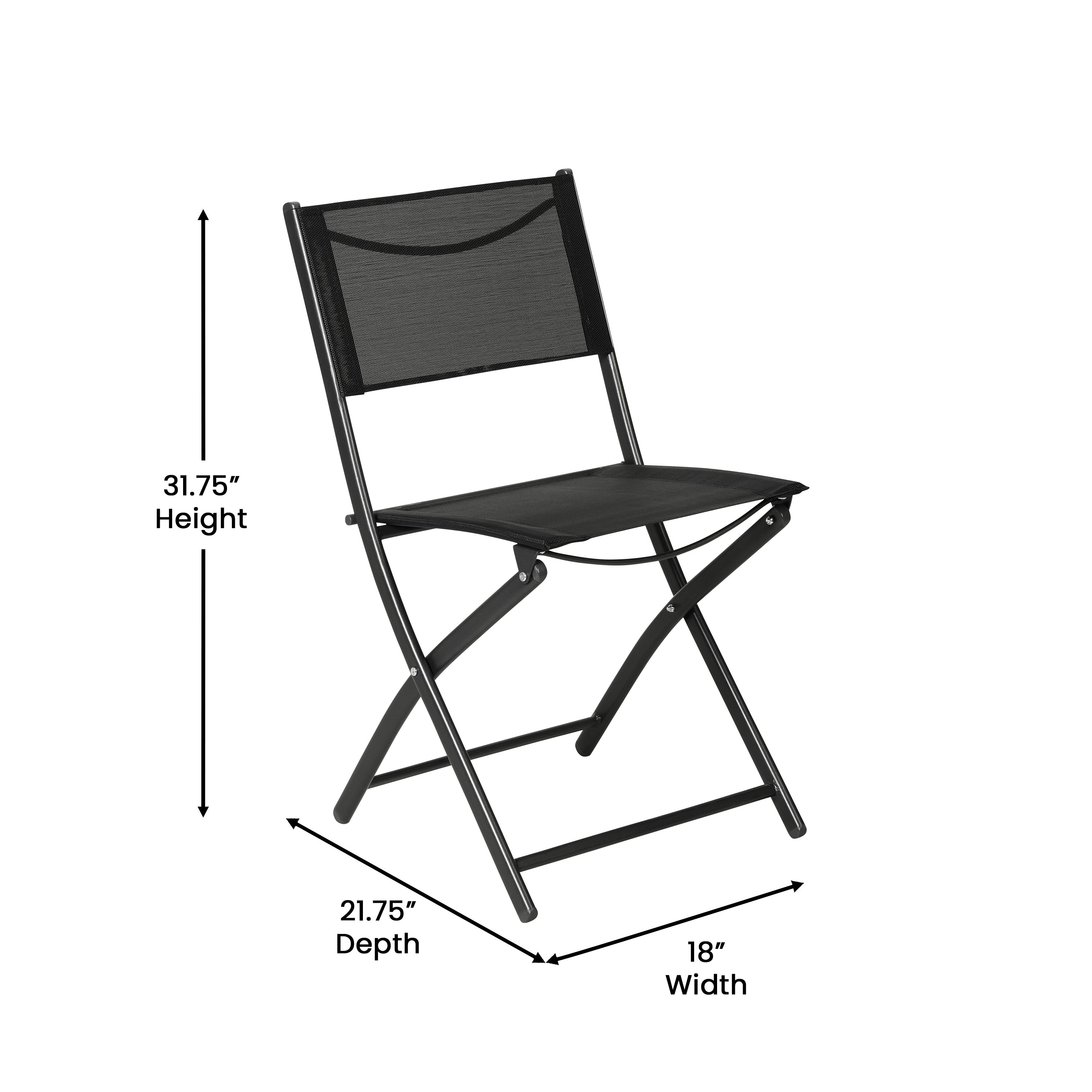 Brazos Set of 2 Commercial Grade Indoor/Outdoor Folding Chairs with Black Flex Comfort Material Backs and Seats and Black Metal Frames