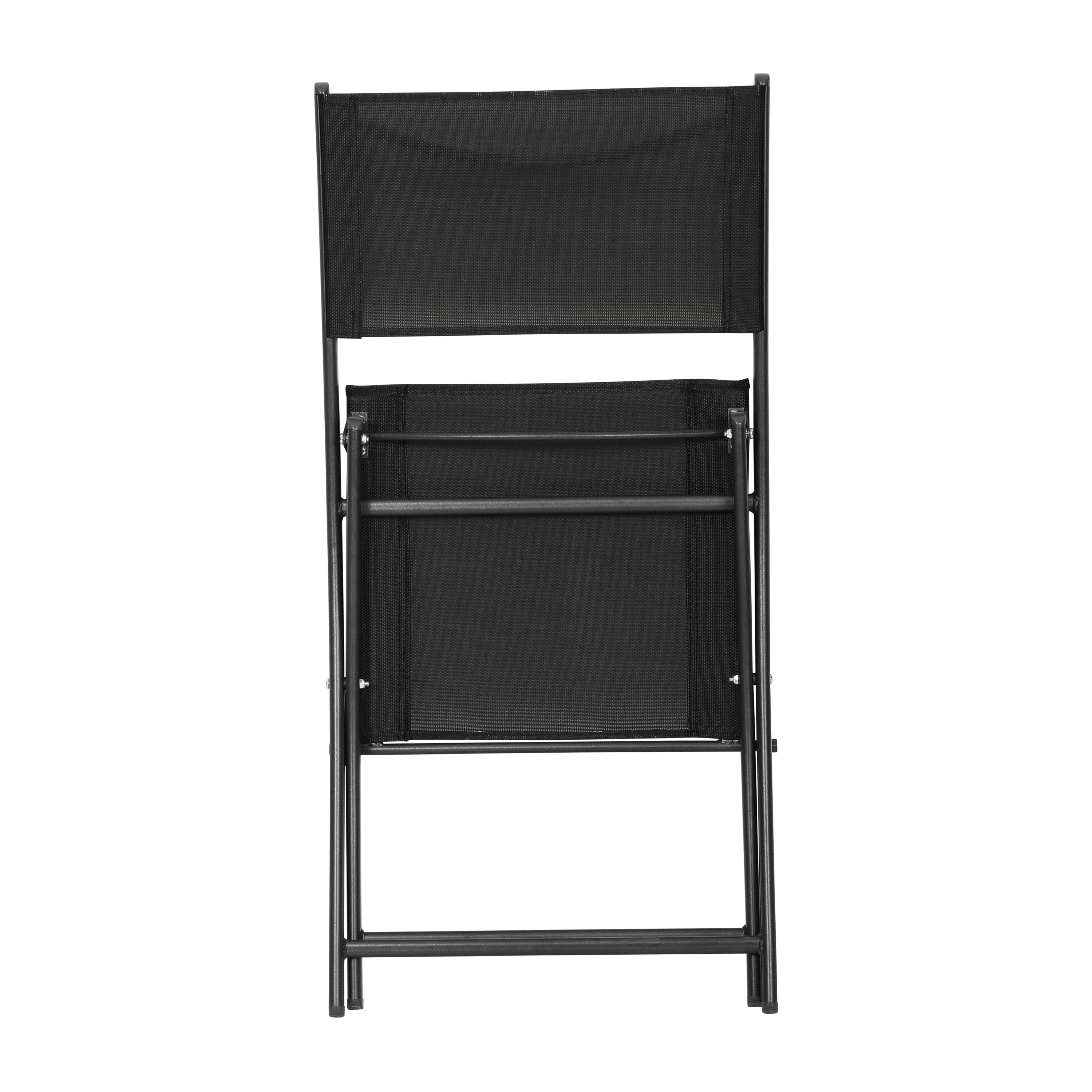 Brazos Set of 2 Commercial Grade Indoor/Outdoor Folding Chairs with Black Flex Comfort Material Backs and Seats and Black Metal Frames