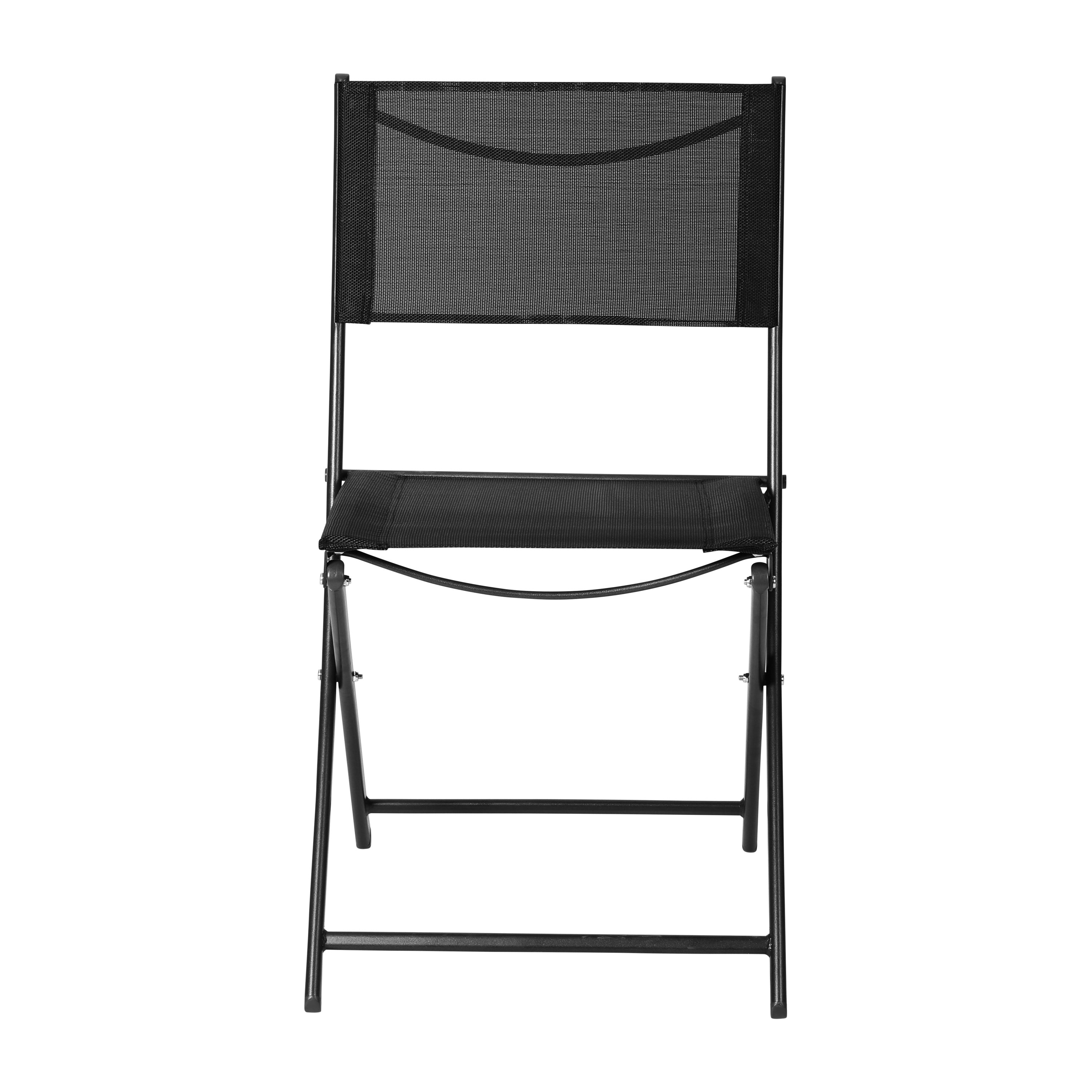 Brazos Set of 2 Commercial Grade Indoor/Outdoor Folding Chairs with Black Flex Comfort Material Backs and Seats and Black Metal Frames